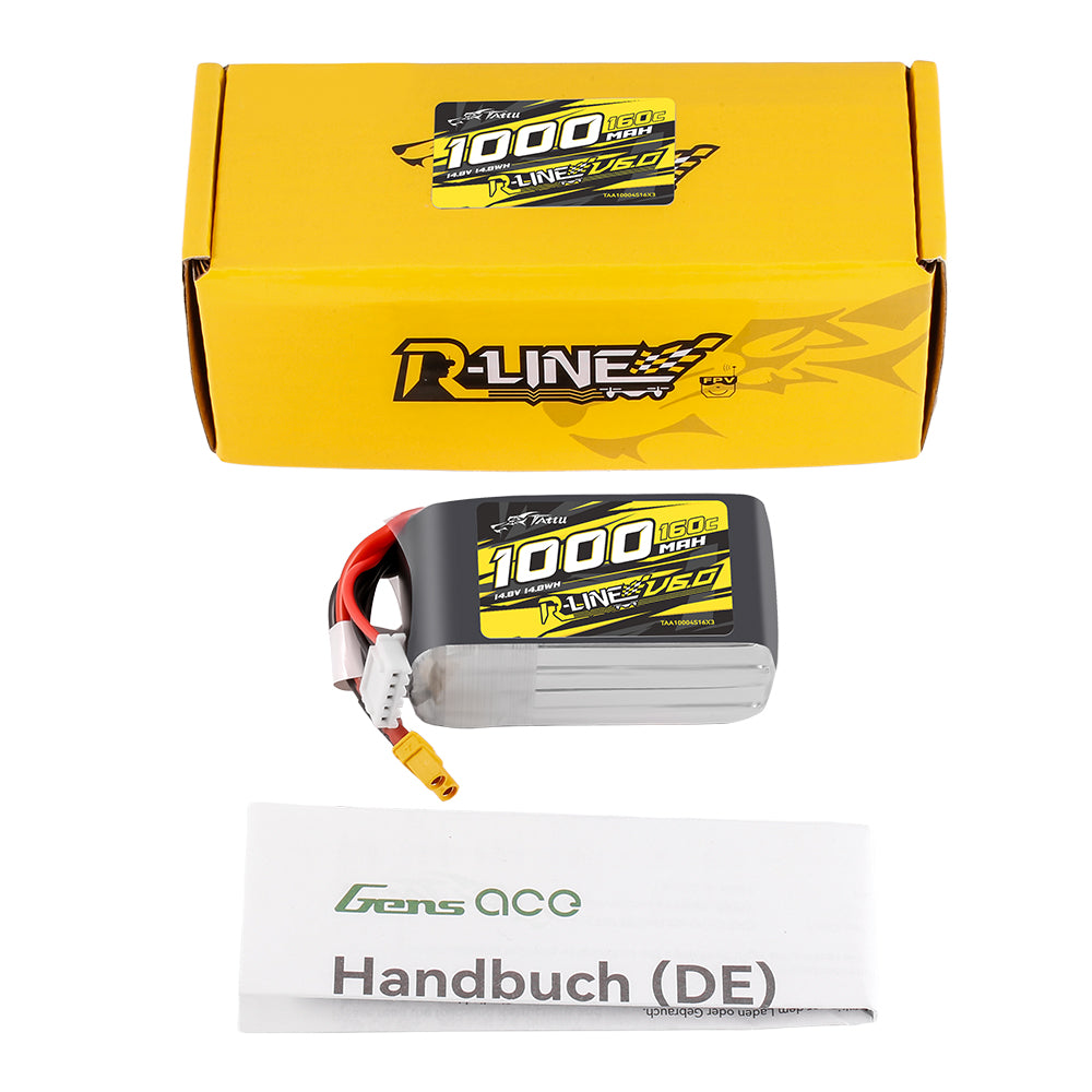 Tattu R-Line Version 6.0 1000mAh 14.8V 160C 4S1P Lipo Battery Pack with XT30 Plug