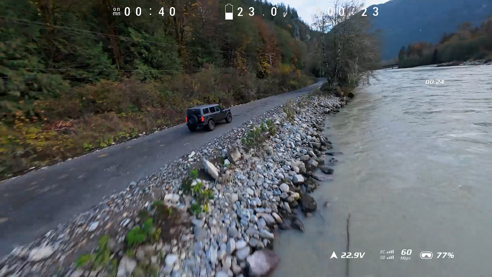 Beispiel eines digitalen DJI O4 FPV-Livebilds mit OSD